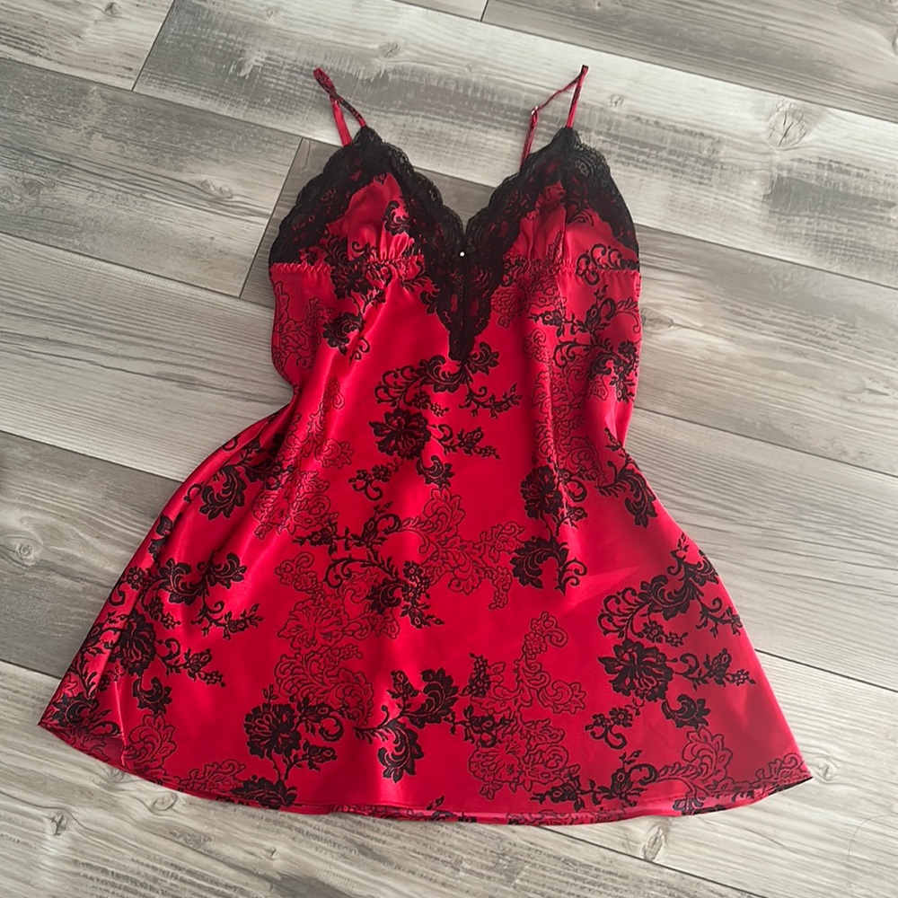 Red Silk Floral Print Dress